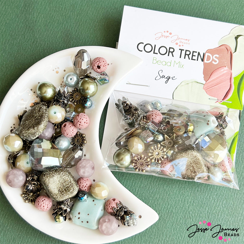 Color Trends Bead mix in Sage from Jesse James Beads. Ideal for Jewelry Making and designing Earrings, Necklaces, and more.