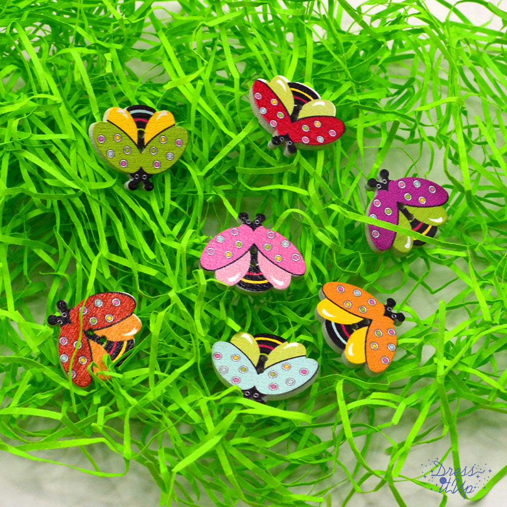 Colorful Ladybugs Insects Bugs 2-Hole Spring Themed Buttons