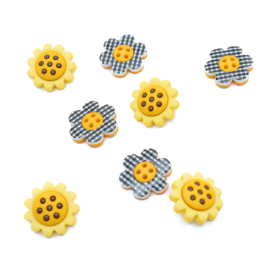 Country Sunshine Yellow Black Sunflower Daisy Flower Themed Buttons